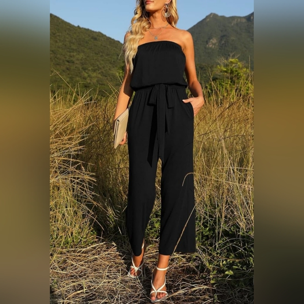 Zesica Black Strapless Jumpsuit Size Large Hardly Worn